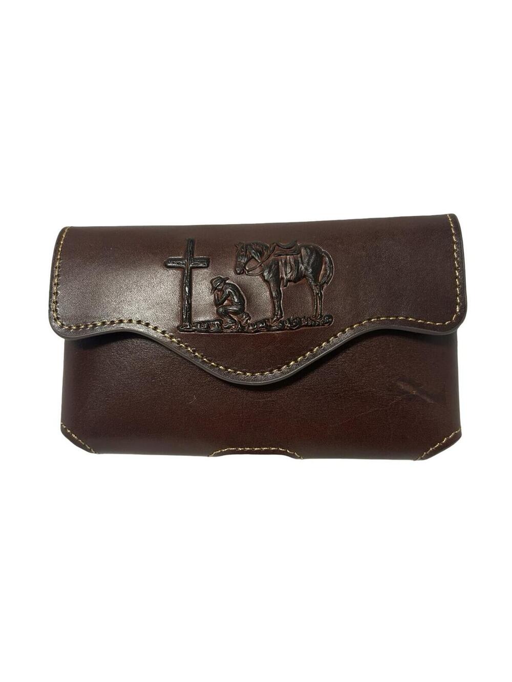 Montana West Brown Leather Belt Pouch Western Cowboy Prayer Horse Bag Holster